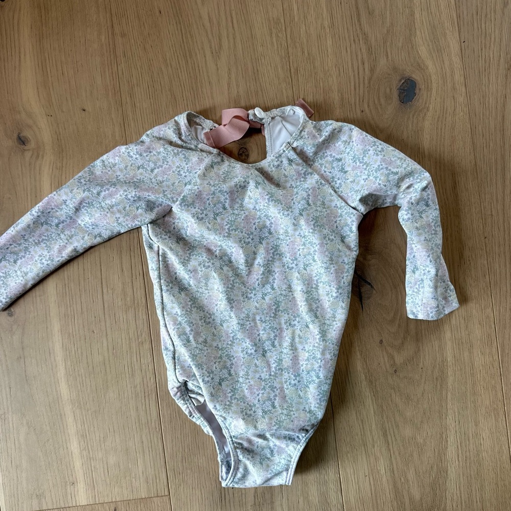 Charming Floral Long Sleeve Kids Swim One Piece